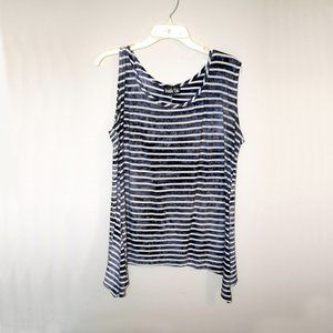 Womens Tank Top with White and Blue Tie-Dyed Stipes, Longer on the Sides